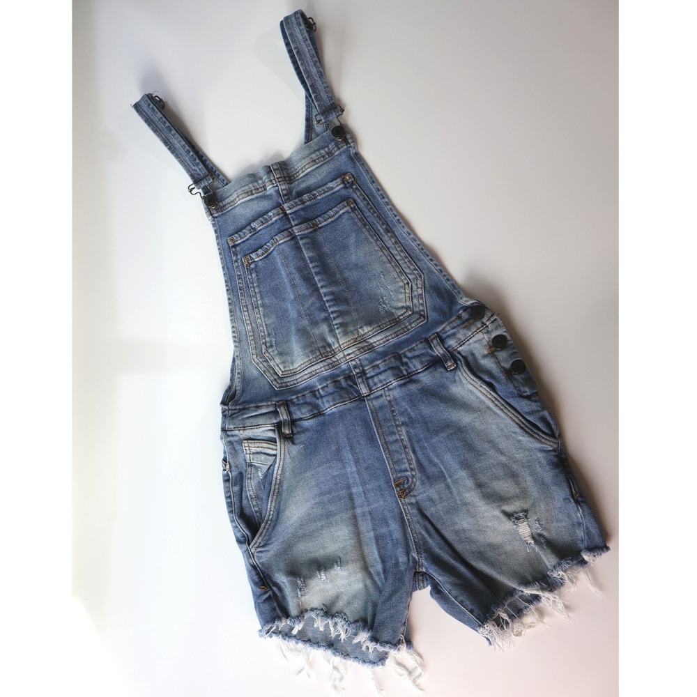 Zara Man Denim Bib Overalls Shortalls Men's M Distressed Cut-Off Raw Hem Y2K